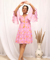 Pink Printed Flared Dress