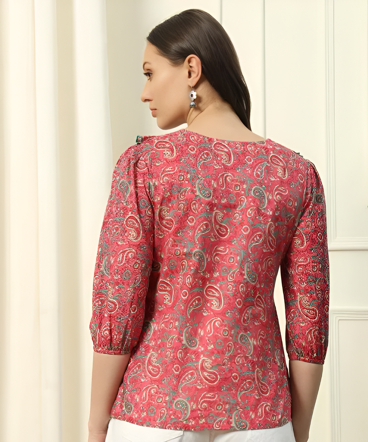 Red Paisley Printed Peplum Top