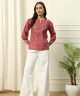 Red Paisley Printed Peplum Top