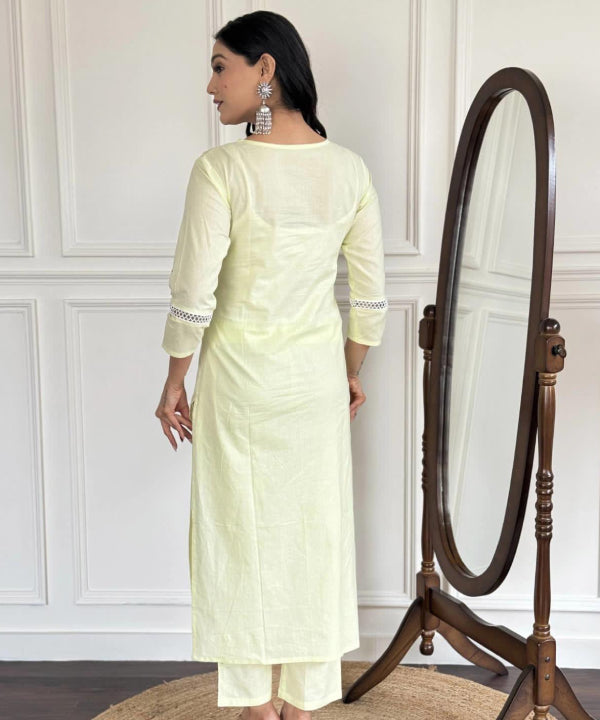 Soft Lime Chikankari Kurta Set with Dupatta