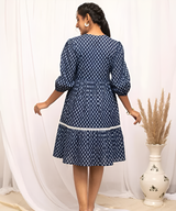 Navy Blue Printed Tiered Dress