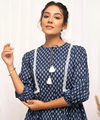 Navy Blue Printed Tiered Dress