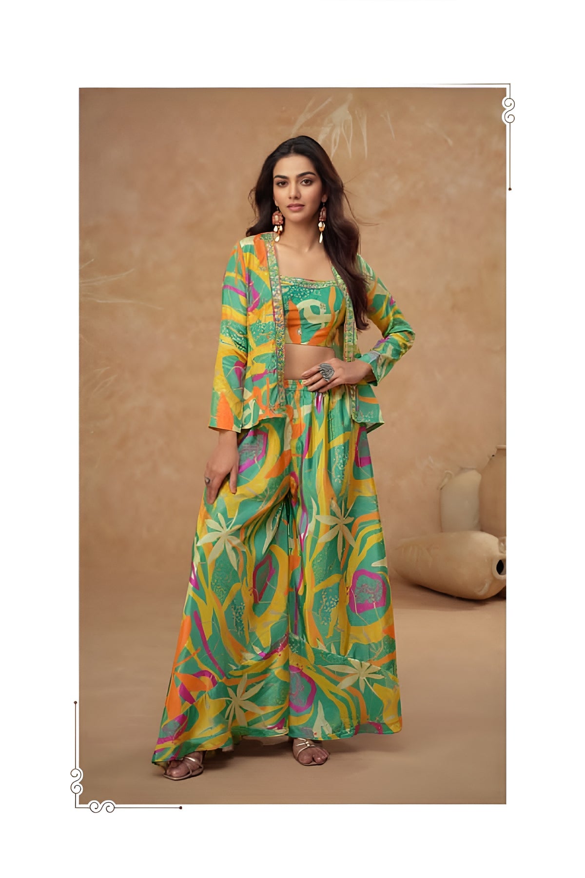 Vibrant Printed Jacket & Palazzo Set