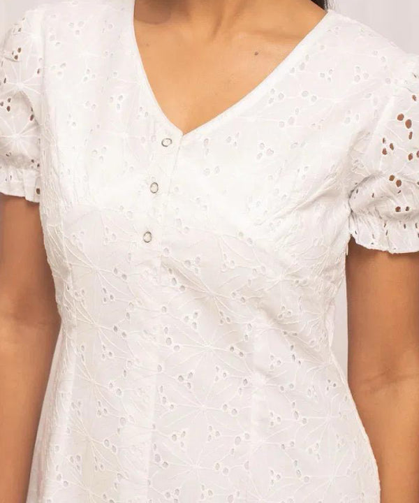 White Embroidered Cotton Dress