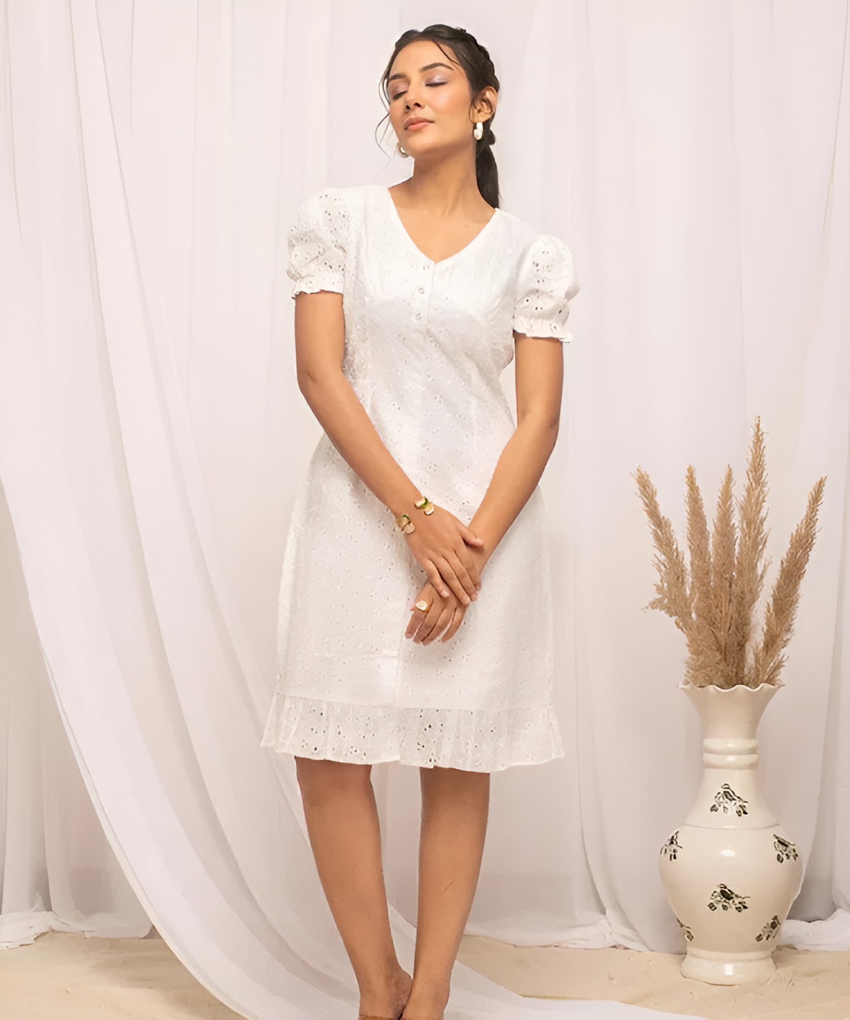 White Embroidered Cotton Dress