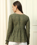 Green Printed Wrap-Style Top