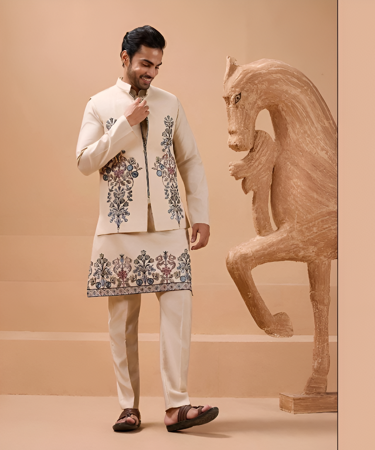 Embroidered Kurta Set with Designer Jacket