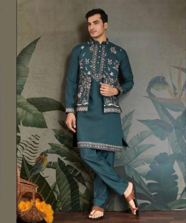 Embroidered Kurta Set with Designer Jackett