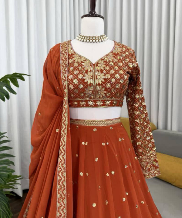 Rust Radiance Embroidered Lehenga Set