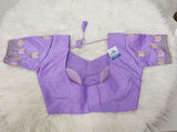 Lavender Embroidered Designer Blouse with Floral Organza Saree – Elegant Party Wear Saree Set