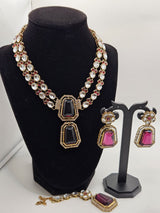 Pink Kundan Necklace Set with Earrings & Maang Tikka