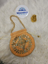 Floral Embroidered Silk Potli Bag with Pearl Handle