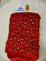 Embroidered Velvet Fabric | Sequin Floral Vine Design | Luxury Velvet for Bridal & Festive Wear