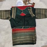 Dark Green Designer Blouse with Red Banarasi Saree – Traditional Silk Saree Set