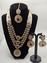 Multicolor Kundan Necklace Set with Earrings & Maang Tikka