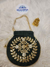 Floral Embroidered Silk Potli Bag with Pearl Handle