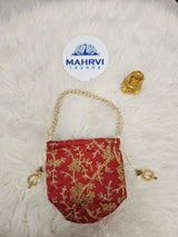 Floral Embroidered Silk Potli Bag with Pearl Handle