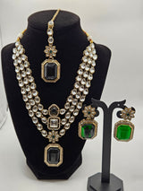 Green Kundan Necklace Set with Maang Tikka & Earrings