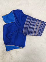 Royal Blue Designer Blouse with Green Banarasi Saree – Traditional Silk Saree Set