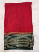Dark Green Designer Blouse with Red Banarasi Saree – Traditional Silk Saree Set