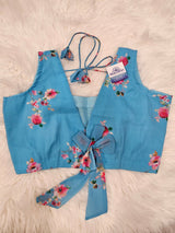 Sky Blue Floral Printed Soft Saree with Designer Blouse – Elegant Party Wear Saree Set
