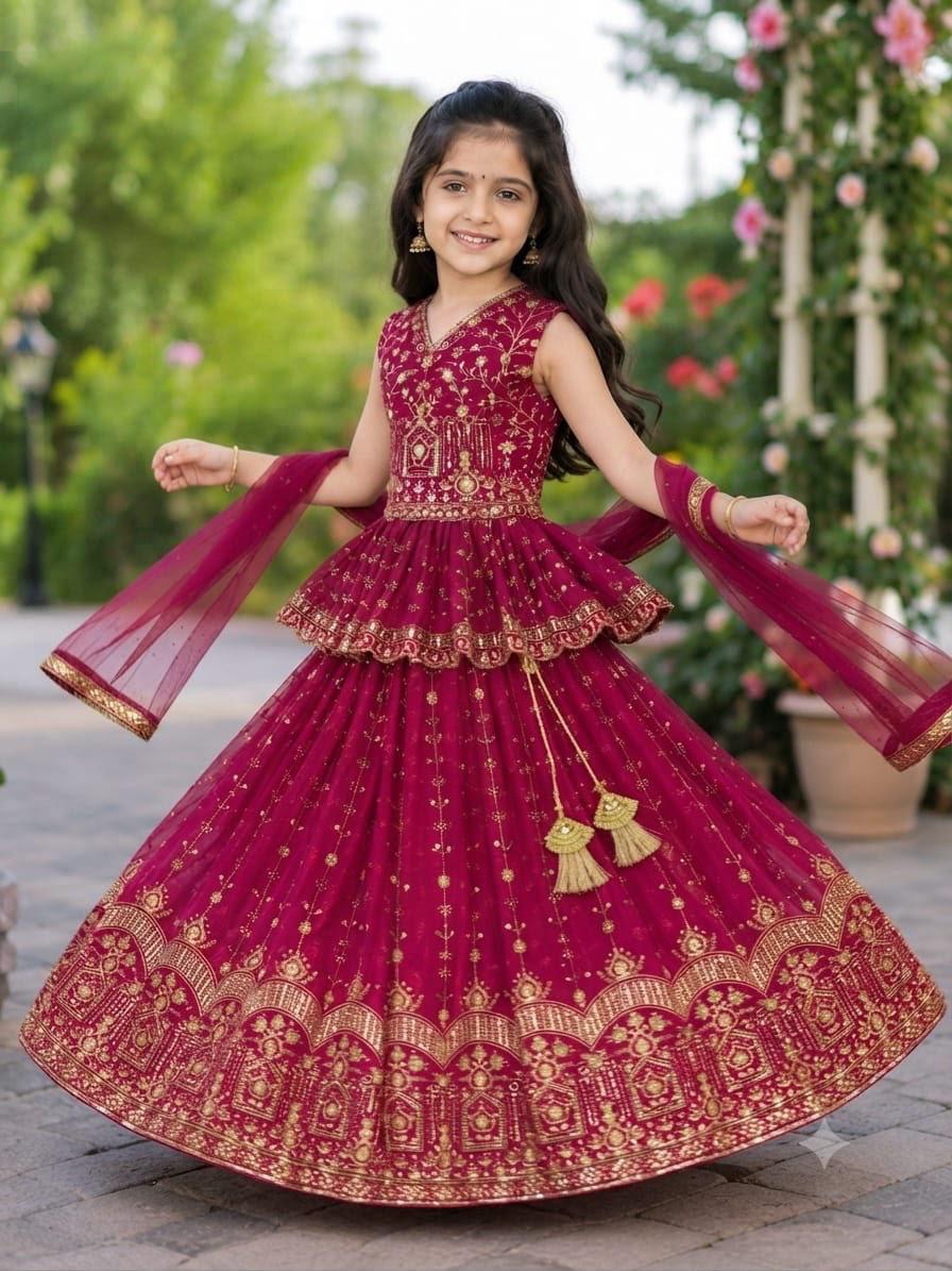 Burgundy Embroidered Lehenga Set