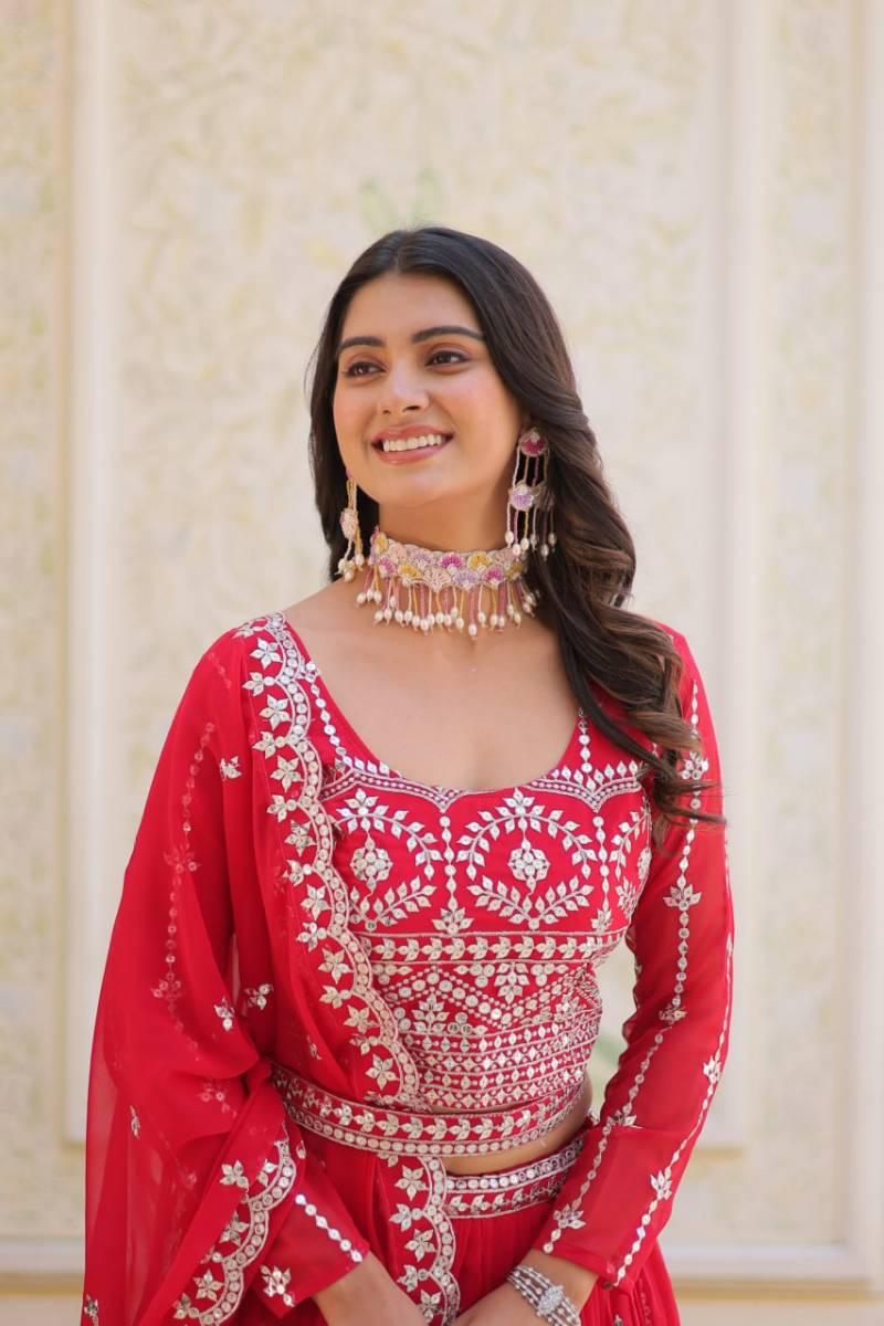 Red Embroidered Bridal Lehenga Choli with Dupatta