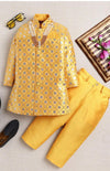 Kids’ Multicolor Embroidered Sherwani Set – Dusty Rose & Mustard Yellow