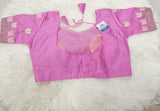 Pink Embroidered Designer Blouse with Floral Organza Saree – Elegant Party Wear Saree Set