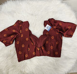 Maroon Puff Sleeve Designer Blouse with Traditional Printed Saree – Classic Ethnic Saree Set