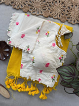 Cotton Saree with Multicolor Floral Embroidered Blouse – Mahrvi Trends