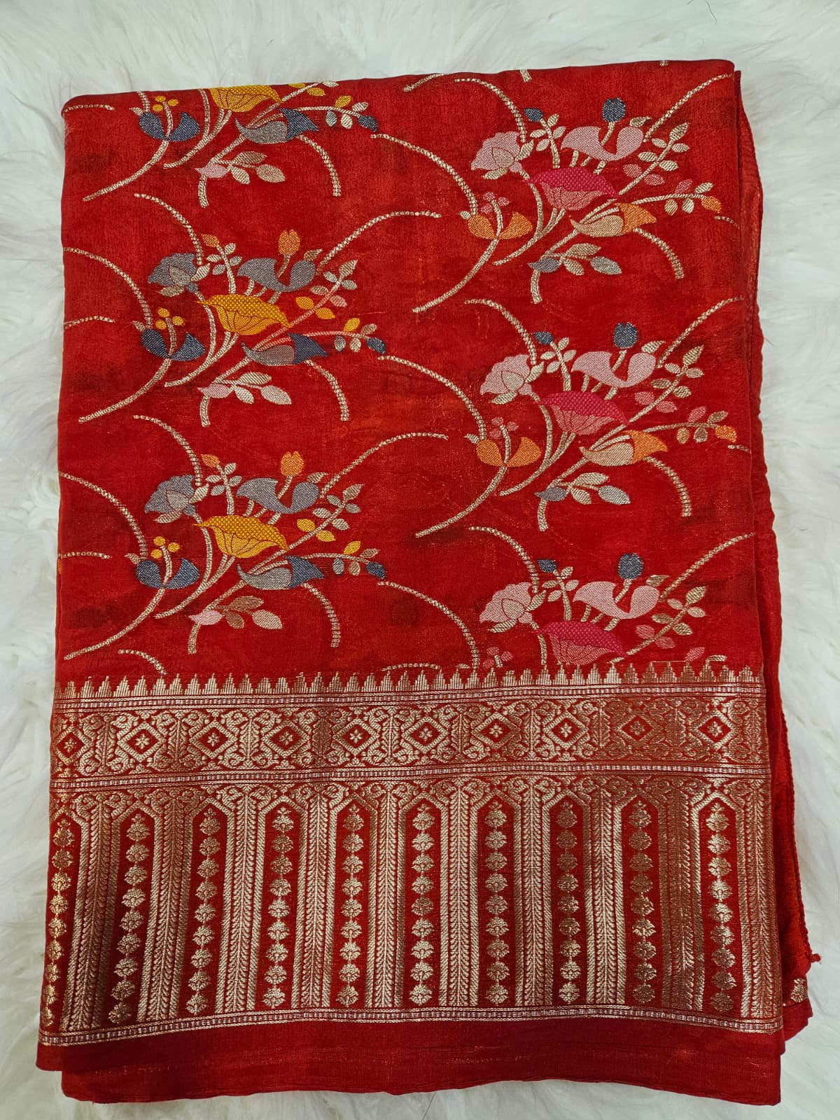 Multicolor Brocade Designer Blouse with Maroon Banarasi Saree – Traditional Silk Saree Set