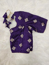 Royal Purple Designer Blouse with Pink Banarasi Saree – Traditional Silk Saree Set
