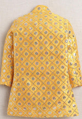Kids’ Multicolor Embroidered Sherwani Set – Dusty Rose & Mustard Yellow