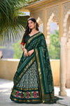 Emerald Green Printed Lehenga Choli with Gold Border and Dupatta
