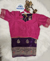 Pink Designer Blouse with Royal Purple Banarasi Saree – Elegant Festive Saree Set