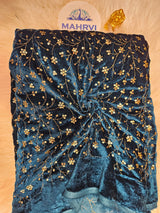 Embroidered Velvet Fabric | Sequin Floral Vine Design | Luxury Velvet for Bridal & Festive Wear