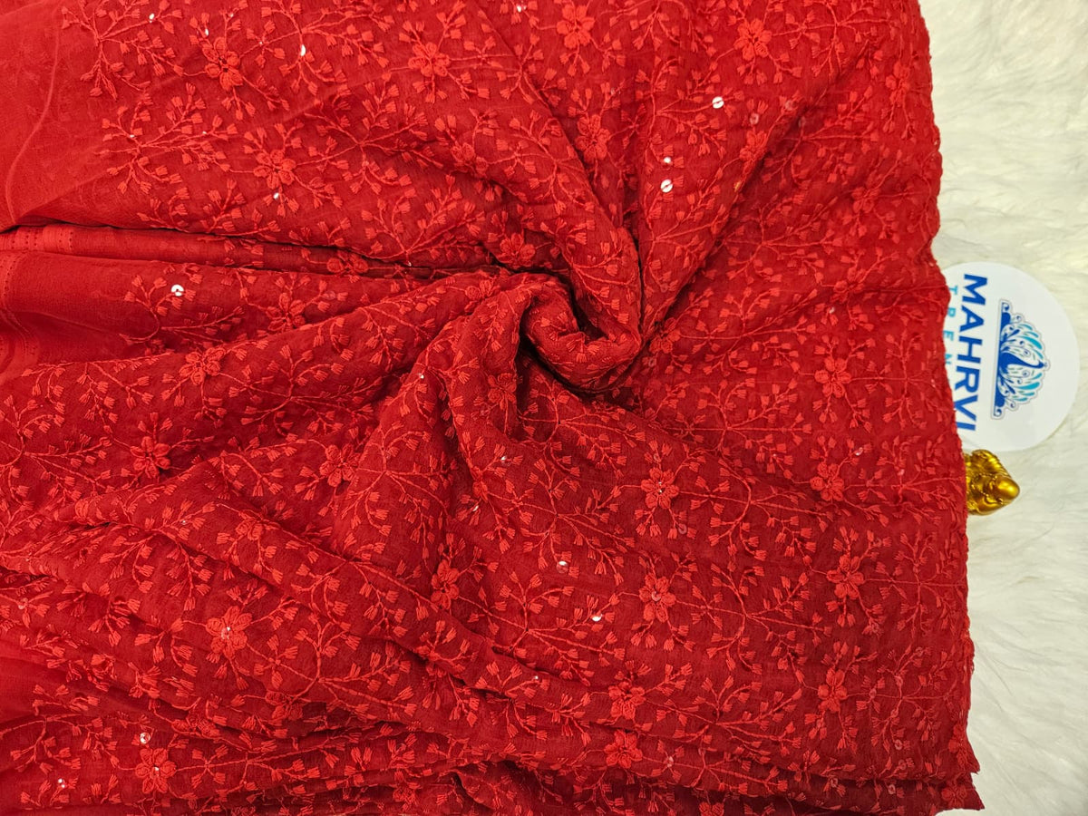 Floral Embroidered Sequin Mesh Lace Fabric | Soft Net Fabric by the Yard | Dress, Saree & Lehenga Material | Multiple Colors