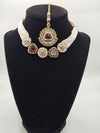 Maroon Kundan Necklace Set with Maang Tikka
