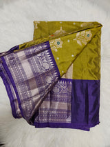 Gold Brocade Blouse with Olive Green & Purple Banarasi Saree – Elegant Traditional Indian Saree Set