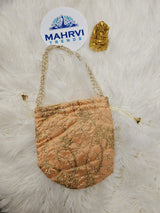 Floral Embroidered Silk Potli Bag with Pearl Handle