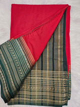 Dark Green Designer Blouse with Red Banarasi Saree – Traditional Silk Saree Set