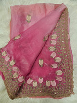 Pink Embroidered Designer Blouse with Floral Organza Saree – Elegant Party Wear Saree Set