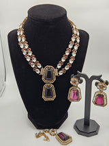 Pink Kundan Necklace Set with Earrings & Maang Tikka