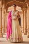 Ivory Floral Embroidered Anarkali Gown with Pink Dupatta