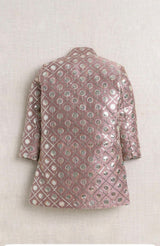 Kids’ Multicolor Embroidered Sherwani Set – Dusty Rose & Mustard Yellow