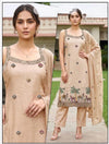 Beige Embroidered Straight Kurta Set with Pants and Dupatta