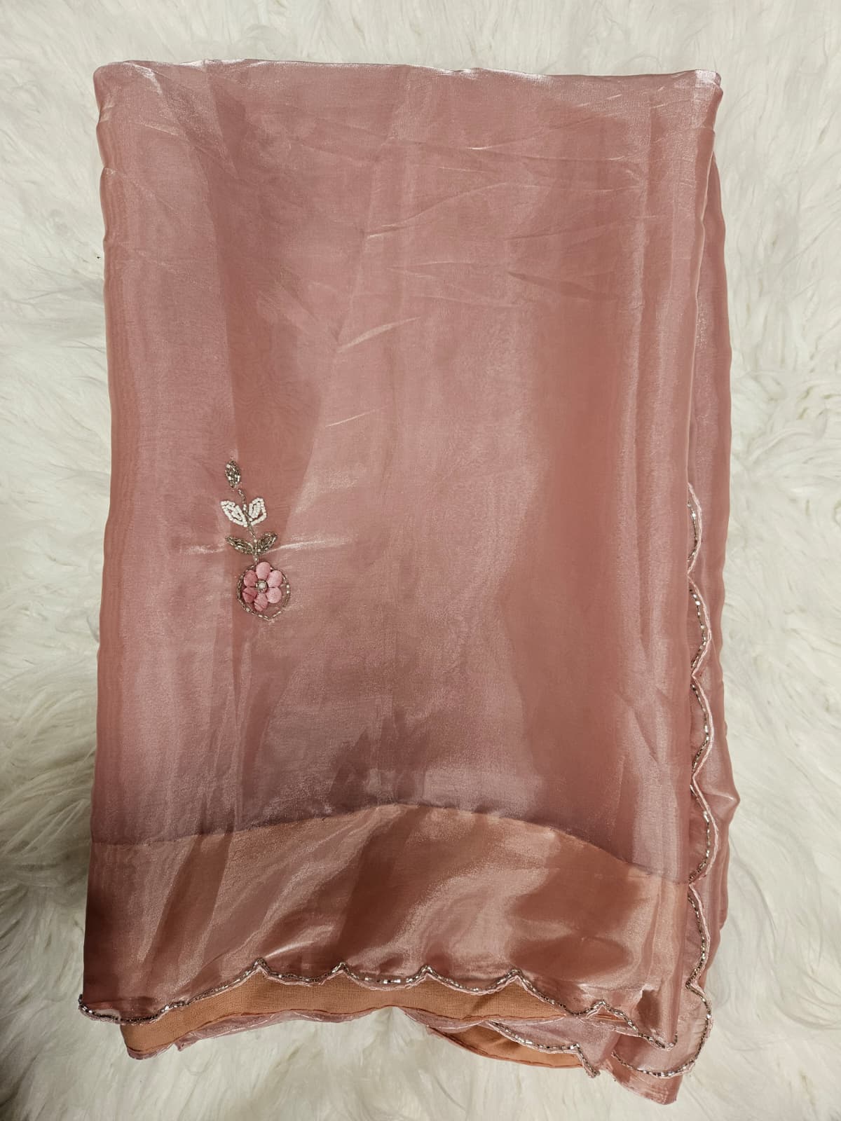 Wine Embroidered Designer Blouse with Blush Organza Saree – Elegant Party Wear Saree Set