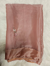 Wine Embroidered Designer Blouse with Blush Organza Saree – Elegant Party Wear Saree Set