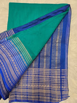 Royal Blue Designer Blouse with Green Banarasi Saree – Traditional Silk Saree Set